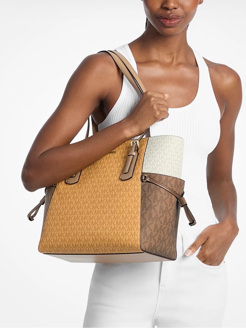 Michael Kors Voyager Large Color-Block Signature Logo Tote Bag